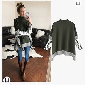 NWT 🏷️ Chic Wish Striped Cape Knit Sweater 🫒